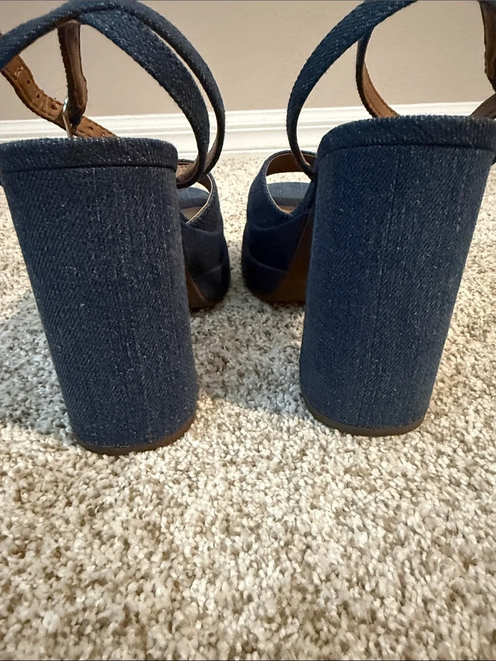 wild fable Dark Blue Denim Platform Block Heel Sandals